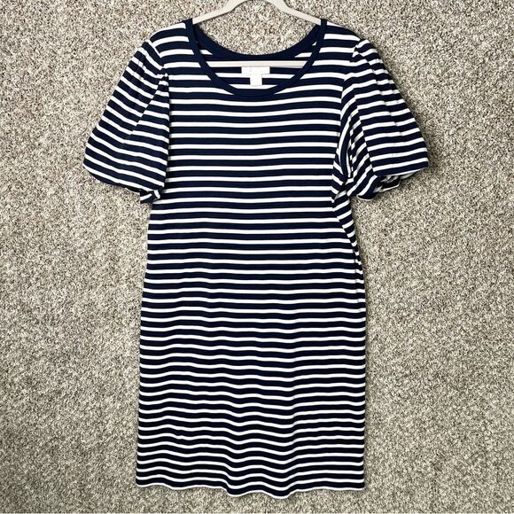 Rachel Parcell Dress Women’s Large Navy/White Striped Short Puff Sleeve Jersey - Picture 1 of 6
